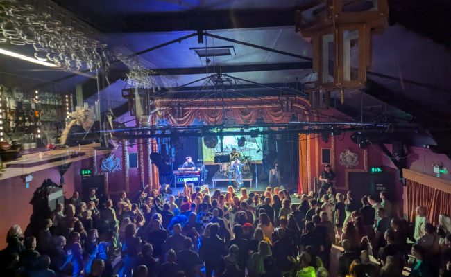 an audience watching a live music festival gig in a venue